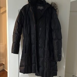 Eddie Bauer Black Puffer Coat with Faux Fur Hood